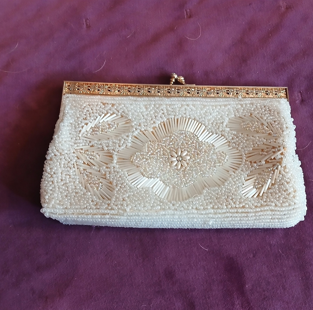 Ivory Beaded Evening Clutch